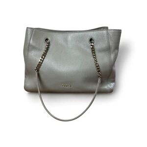 Furla Gray Genuine Leather Julia Chain Tote Authentic Medium Shoulder Bag Purse